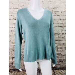 New York Co Sweater Womens Sz XL V Neck Mint Green Silver Metallic Long Sleeve